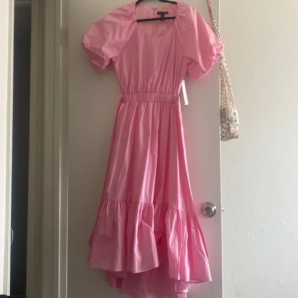 Aqua Womens Ruffled Puff Sleeve Midi Dress Pink L Aqua Womens Ruffled Puff Sleeve Midi Dress Pink L